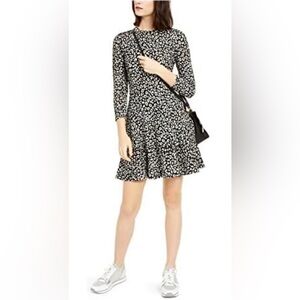 NWT Michael Kors Leopard Jacquard Tiered Dress Black Bone Party Cocktail size M